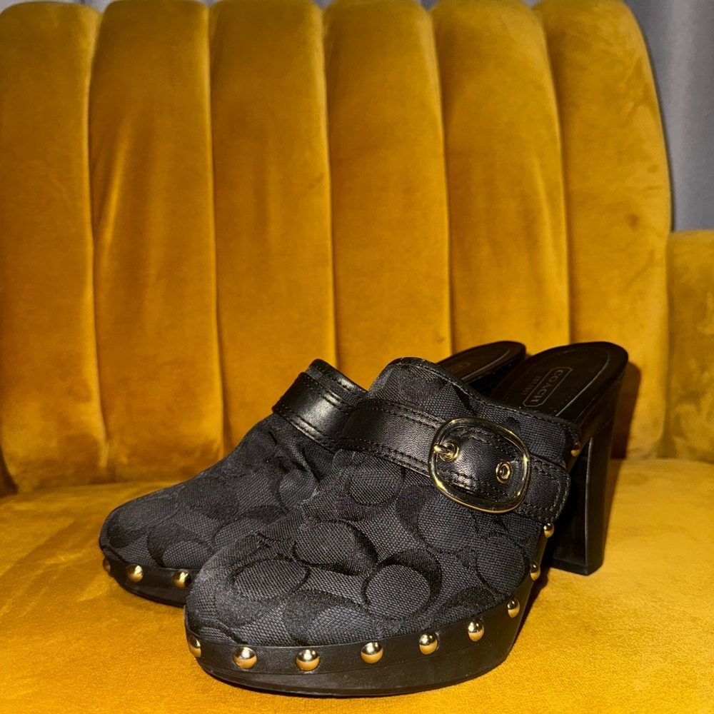 Coach Y2K Womens Willow Mule Studded Signature Logo Black Clogs Heel- Size 9B - Picture 4 of 16